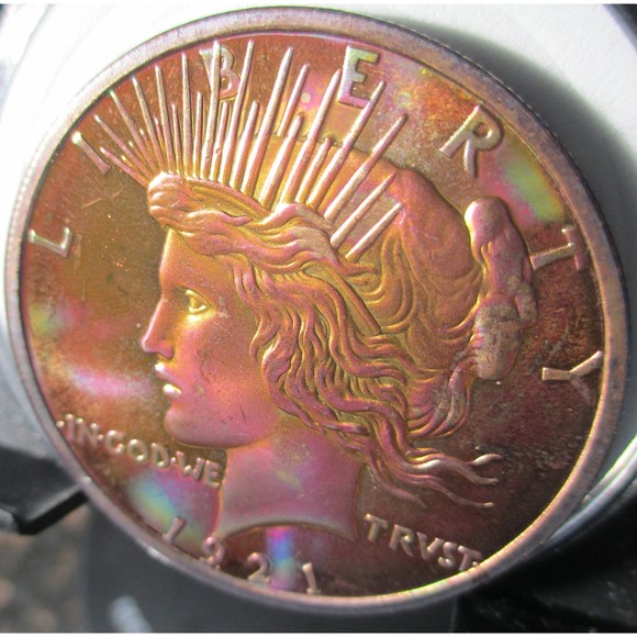 Peace Dollar Rainbow Toned 1 Ounce Copper Round, STUNNING!!! - Picture 2 of 4